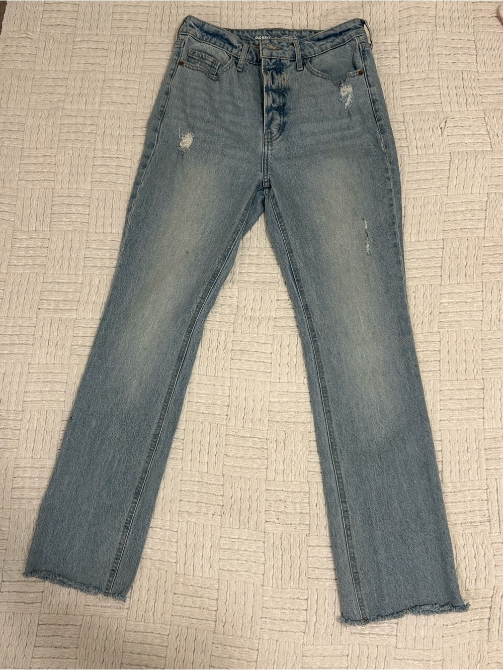 High-Rise Straight-Leg Jeans, Light Blue